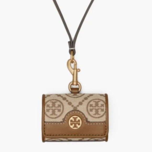 NWT Tory Burch New Hazelnut T Monogram Jacquard Apple AirPods Case - Picture 2 of 9